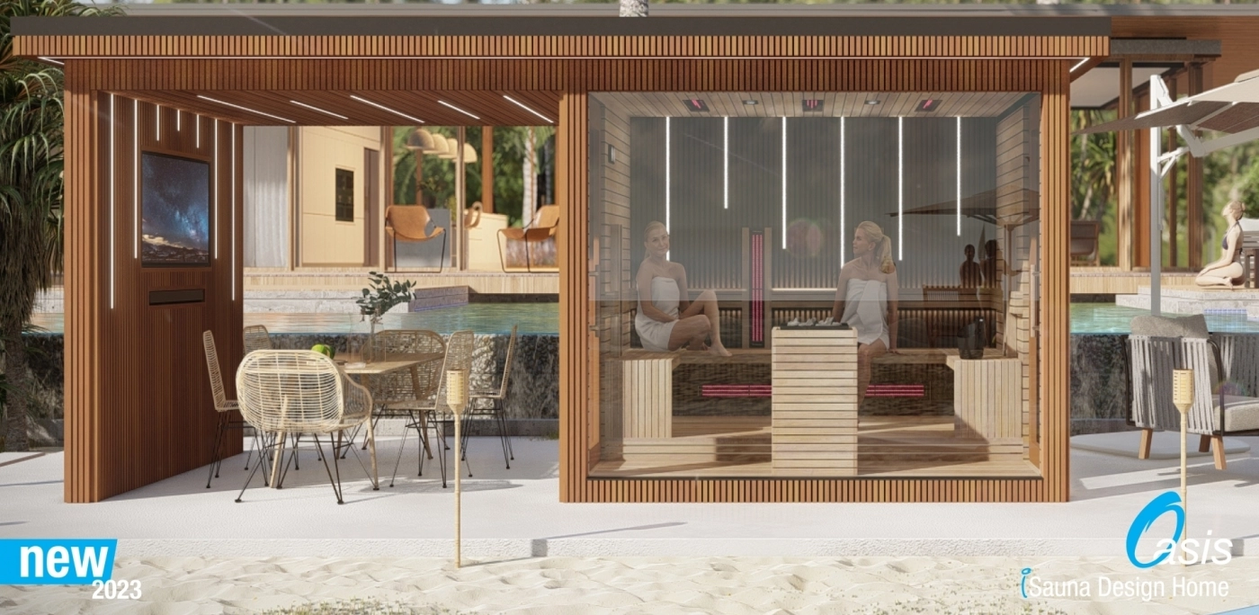 Prémiová exteriérová sauna Oasis s přístřeškem